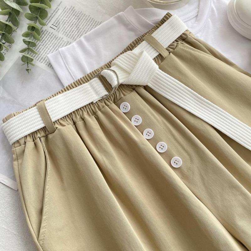 Fashion Buttons Loose Wide Leg Shorts for Women Summer New Thin Slim High Waist  Casual Shorts Woman A-line Solid Elegant Lady Shorts 24281