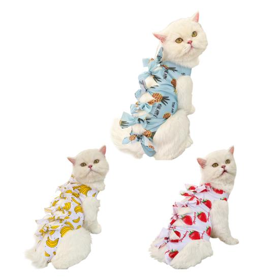 Cat Neutering Suit Fruit Print Recovery Clothing Anti-Lick Jumpsuit After Surgery Adjustable Strap Soft Breathable Postoperative Care Clothes