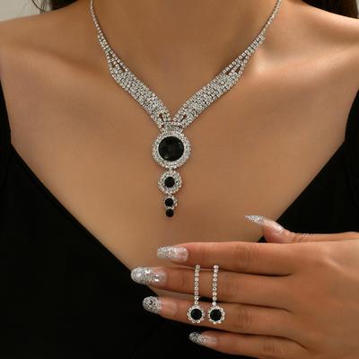 2025 Sommer Neues Damen Mode Halsketten-Ohrring-Set Geeignet Für Braut Hochzeit Bankett Accessoires Mehrfarbiges Set