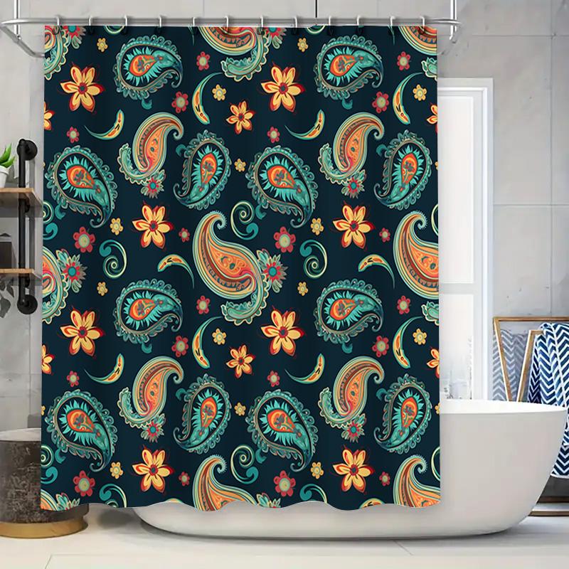 

Colorful Paisley Shower Curtain Set For Bathroom Decor Floral Print, Blue Green Red Orange Yellow Flower Bathtub Rod Pocket Wate W60H190(CM)-1 Pcs