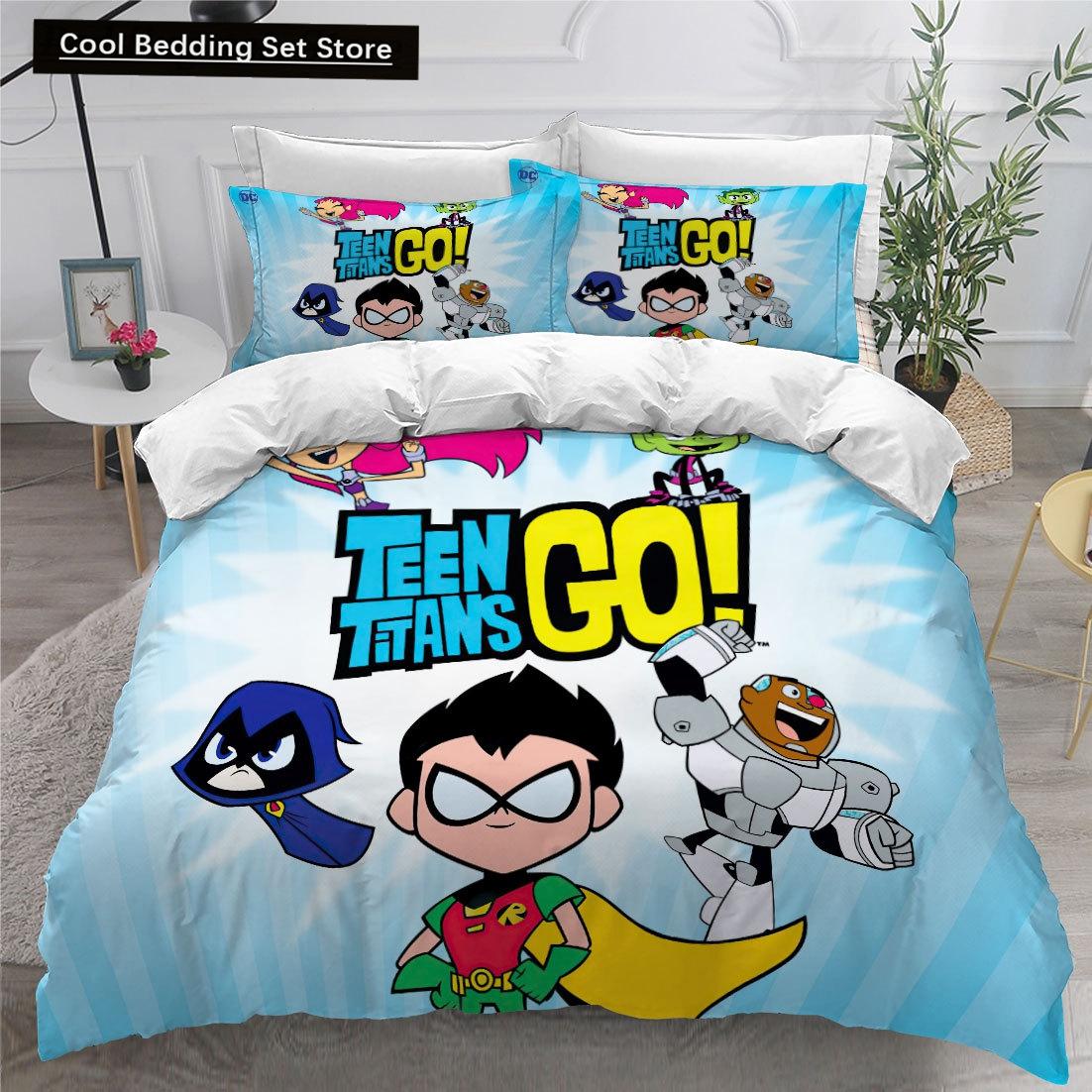 

Teen Titans Go Bedding Set Single Twin Full Queen King Size Anime Bed Set Aldult Kid Bedroom Duvetcover Sets 3D Print 014 135x200cm