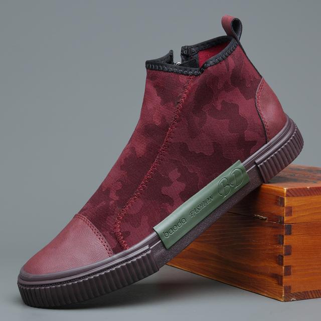 

Модные мужские ботинки в британском стиле, дышащая нескользящая повседневная обувь, ботинки без шнуровки с камуфляжным узором и боковой молнией, черные, серые, M2362 8 вино красного