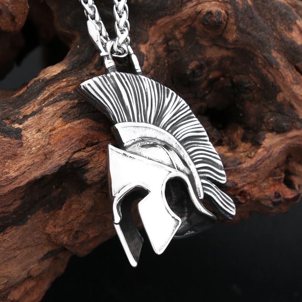 Vintage 3D Style Spartan Warrior Pendant Necklace Stainless Steel Fashion Unique Warriors Helmet Necklace For Men Amulet Jewelry