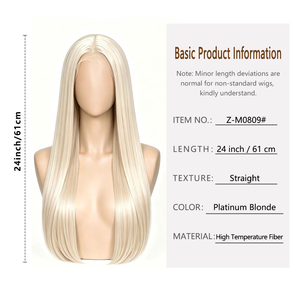 **13x4 Platinum Blonde Lace Front Wig, 24" Straight Heat‑Resistant Synthetic Glueless Wig with Baby Hairs Adjustable Straps for Women**
