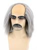 Topcosplay Bald Grandpa Gray with Eyebrows and for Costume Halloween Event Wig, Hair, Beard, Cosplay, Scientist, Doctor, Funny, Comedy, Manzai,