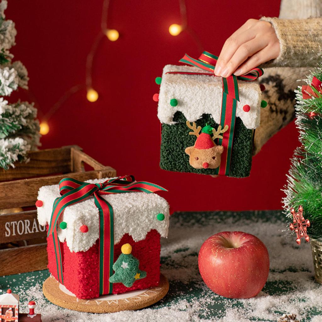 Household Xmas Children's Bombonera Christmas Eve Lint Christmas Gift Box Present Ribbon Xmas  Eve Gift Box