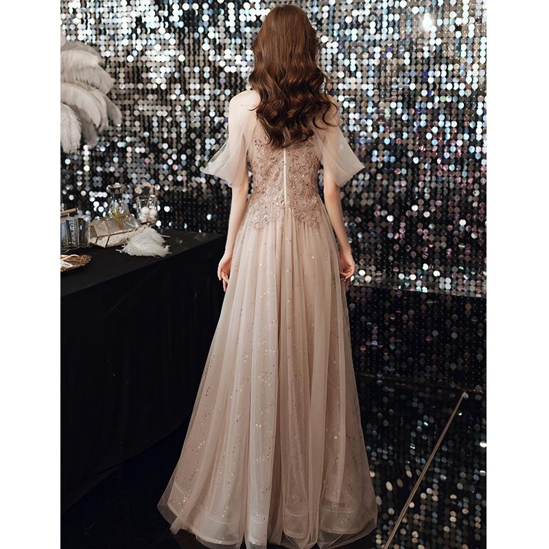 Champagne evening dress fairy bridesmaid dress 1011 summer new banquet temperament host heavy industry long dress