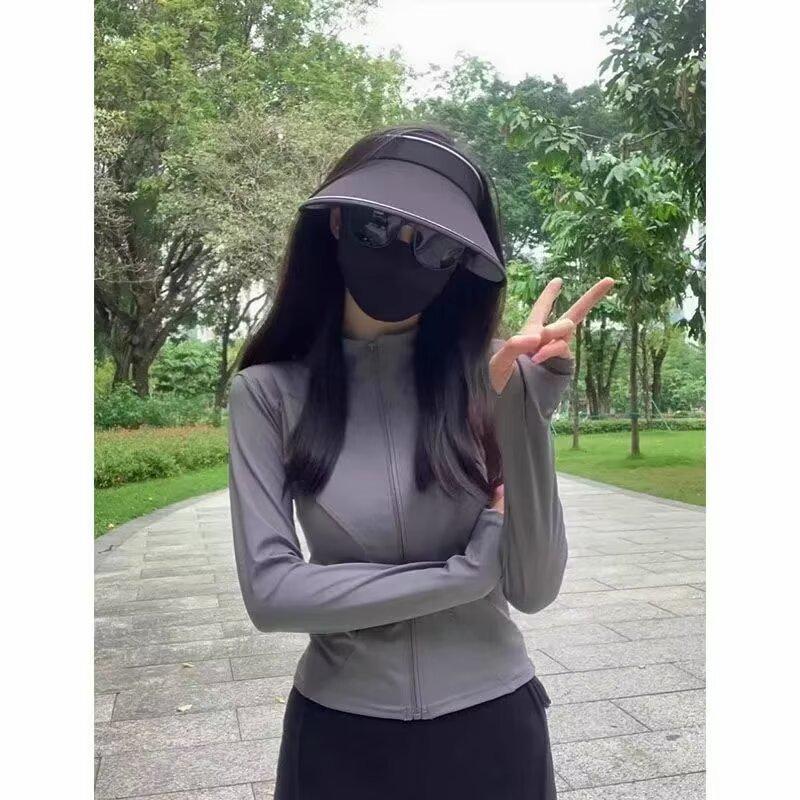 Women's Ice Silk Sun Protection Cardigan - Summer 2025, White Slim-Fit for Yoga and Fitness