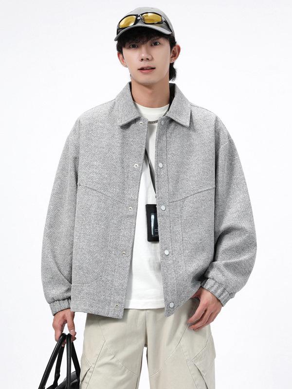 Men's 2025 Autumn Loose Retro Workwear Jacket - Hong Kong Style, Casual & Versatile Lapel Outerwear