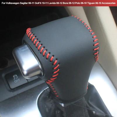 Black Leather Car Gear Head Shift Collars Cover for Volkswagen Golf 6 Passat Tiguan Touran Automatic Gear Shift Knob Case