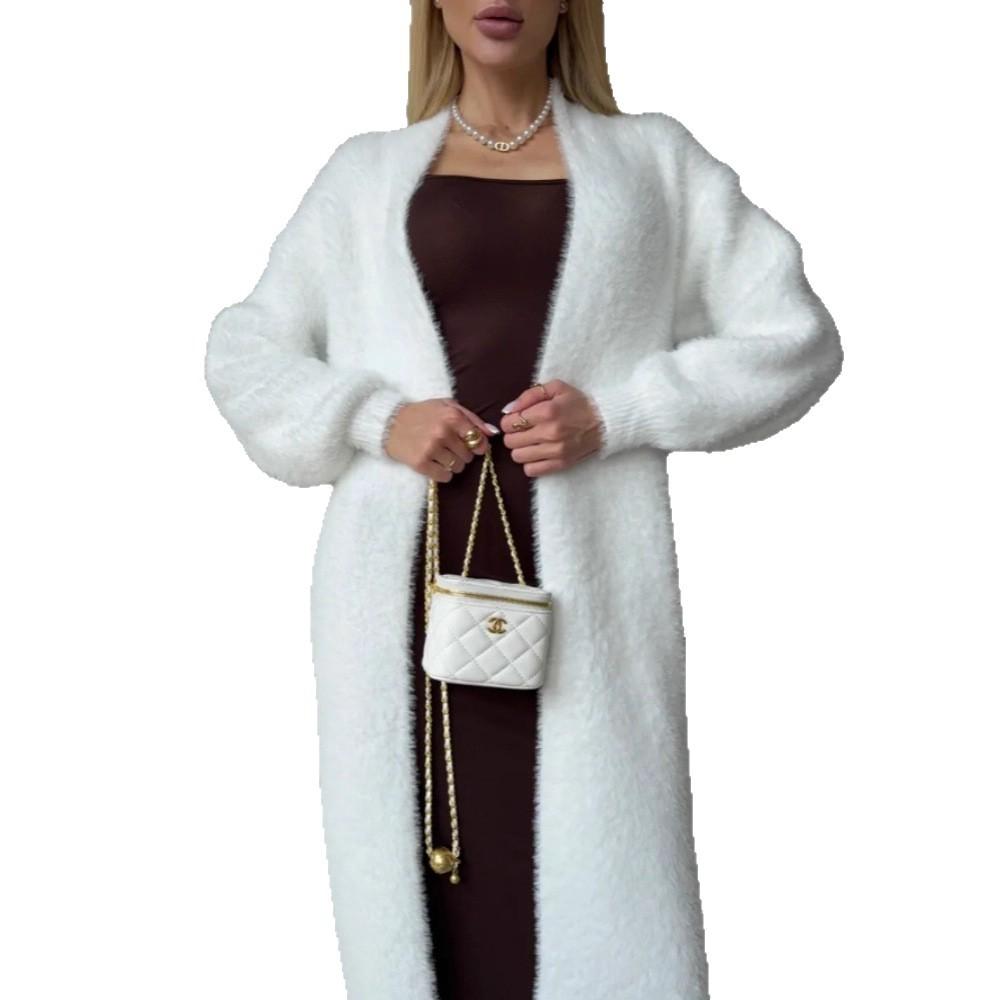 Mink Velvet Long Cardigan Sweater for Women, Loose Loose Lazy Style for Autumn and Winter, Fluffy and Soft, Layered with a Knit Jacket