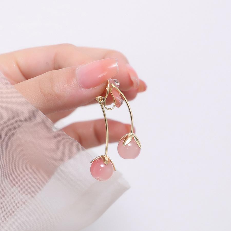 Pink stone bud fringed earrings women's simple light luxury stud earrings fashionable and sweet girl heart earrings