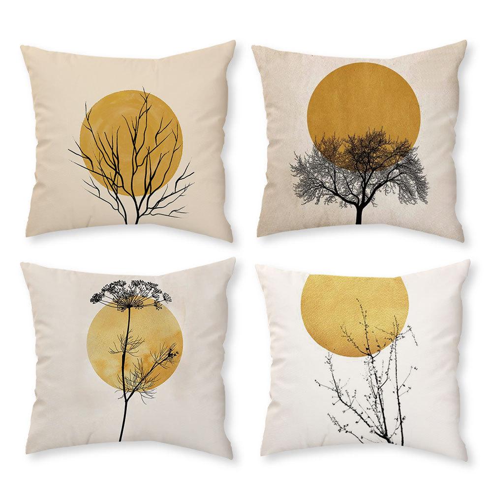 Simple Sunset Branch Landscape Pillow Short Plush Printed Pillow Case Sofa Backrest Decorative Backrest Cover