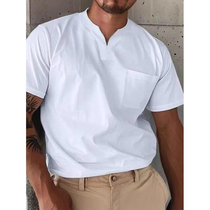 Summer New Muscle Men'S Fitness T-Shirt Men'S Micro Elastic Half Sleeve Top Summer V-Neck Pocket Short Sleeve Men'S
