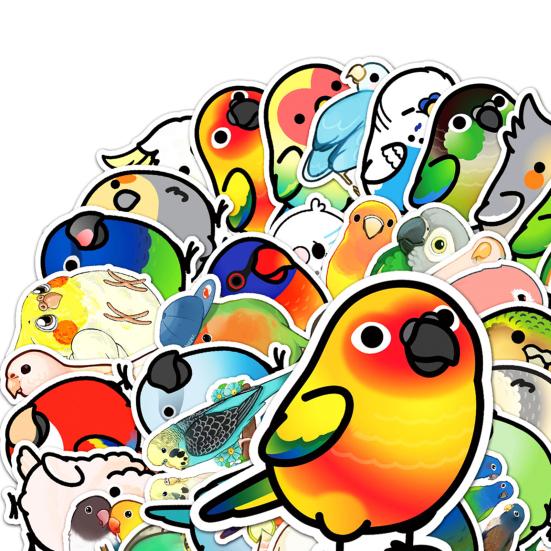 50Pcs Cartoon Parrot Stickers Various Styles Waterproof PVC Adhesive Colorful Cute Decals Vinyl Art DIY Scrapbook Skateboard Laptop Water Bottle