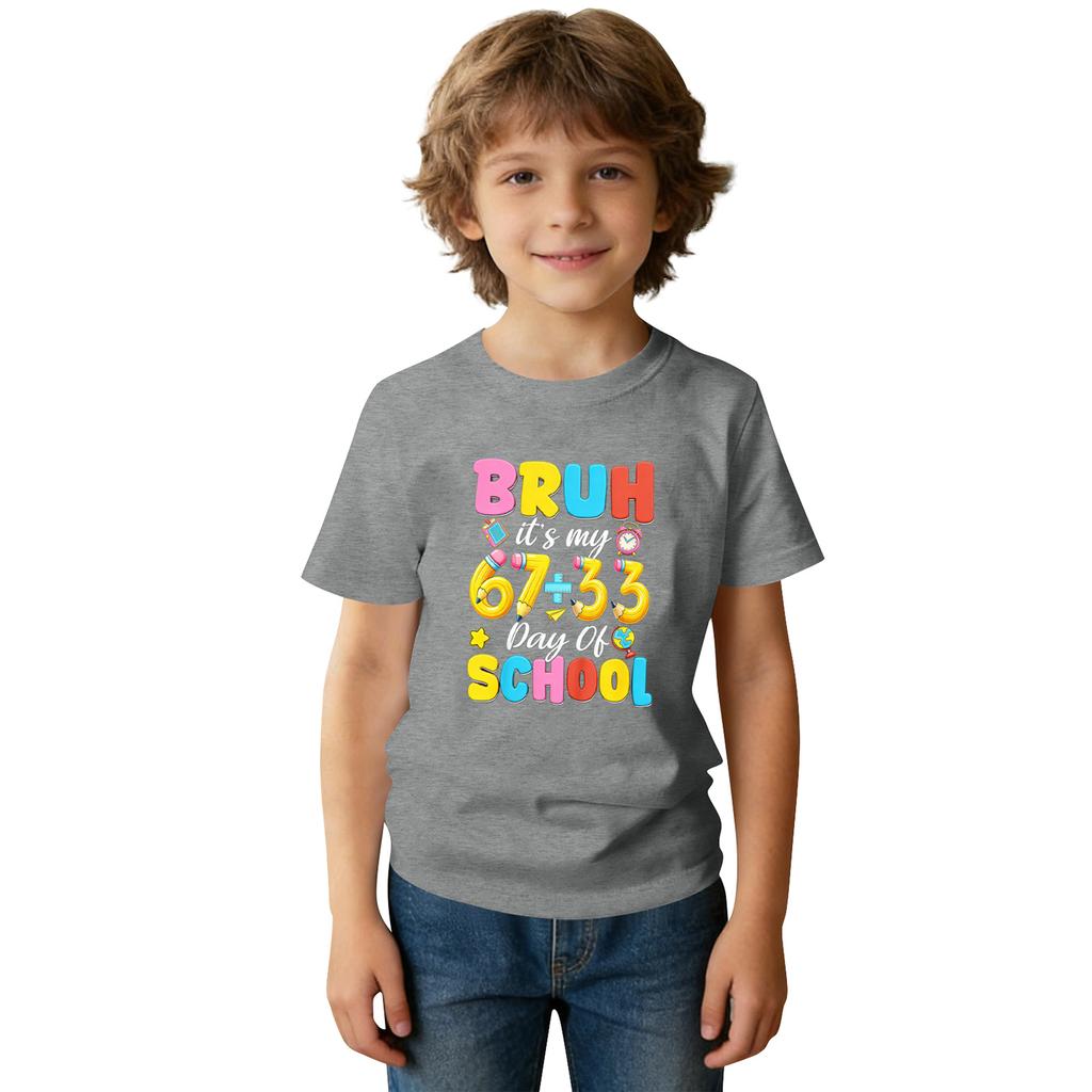 Roupas de Trabalho da Moda de Manga Curta com Gola Redonda, Tops Estampados Para CRIANÇA, Tops de Verão