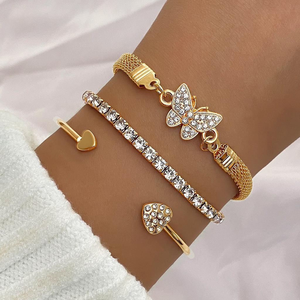 1/3 pièces Bracelets Cœur en Strass Cristal pour Femmes Mode Géométrique Réglable Infini Manchette Bangle Bijoux