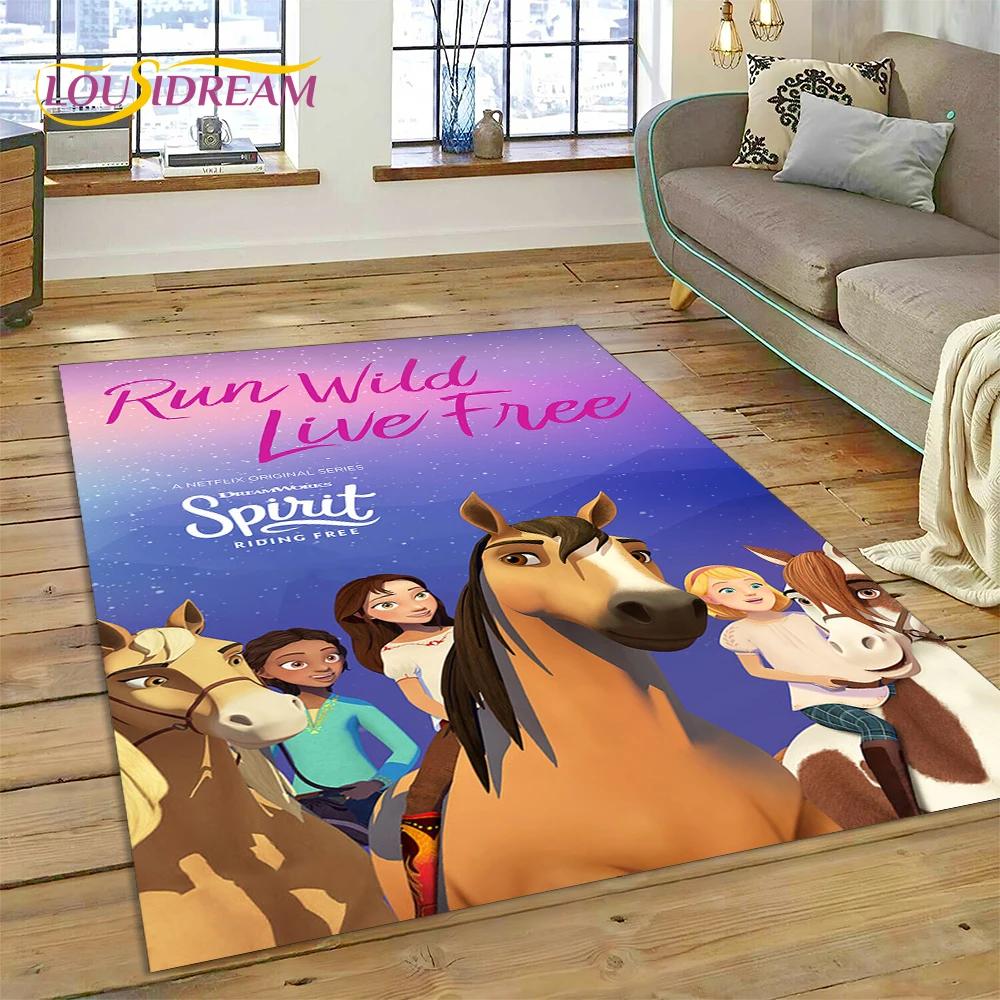 Spirit Riding Free Cartoon Horses Rug Carpet for Living Room Bedroom Home Decor,Non-slip Decoration for Sofa Doormat Girl Gift