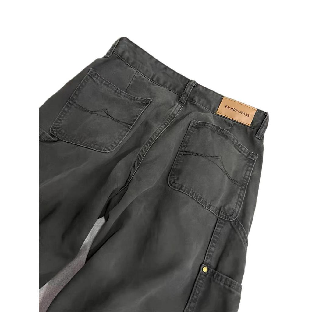 Women's High Waist Military Green Wide-Leg Cargo Jeans - Retro Floor-Length Pants