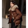 ShangJing Women's Thickened Short Puffer Jacket with Toggle Buttons and Fur Collar
