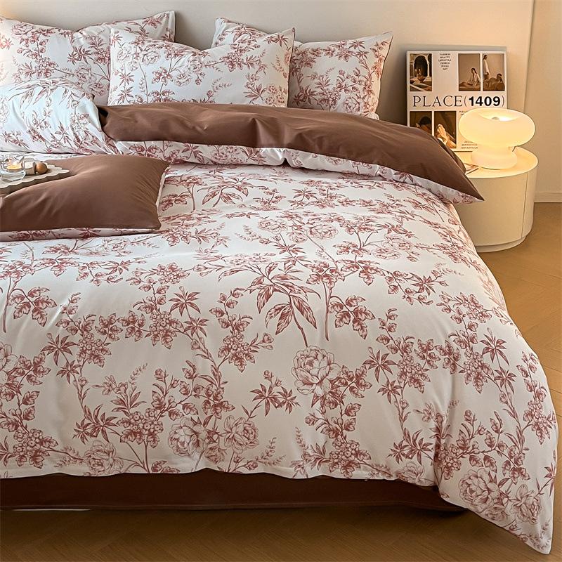 Set de pat din patru piese, Prietenos cu pielea Respirabil și Confortabil Set Cearceaf de Pat Husă de Plapumă Față de Pernă