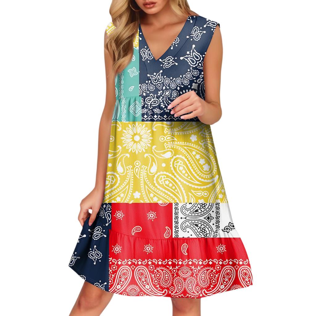 Women's Casual Fashion Breathable V-neck Vest With Pockets Floral Holiday Dress