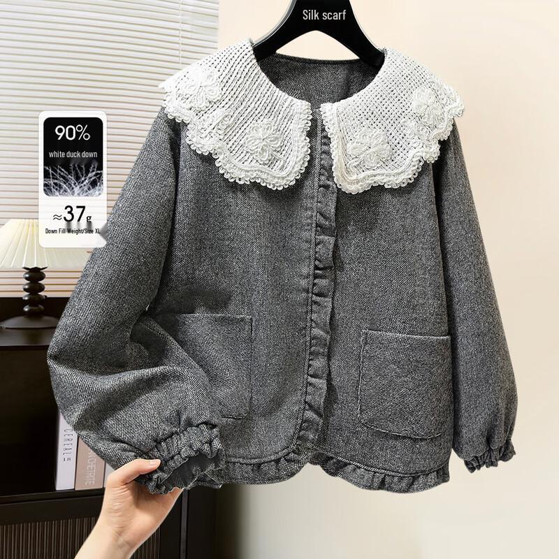 

Women s Doll Collar Patchwork Down Jacket L