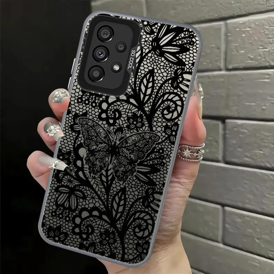 

Design Sense Black Lace Back Phone Cover Case for Samsung Galaxy A72 A50 A71 A03 A56 A06 A07 A10 A20 A04 A05 A51 A52 A54 Galaxy A03s