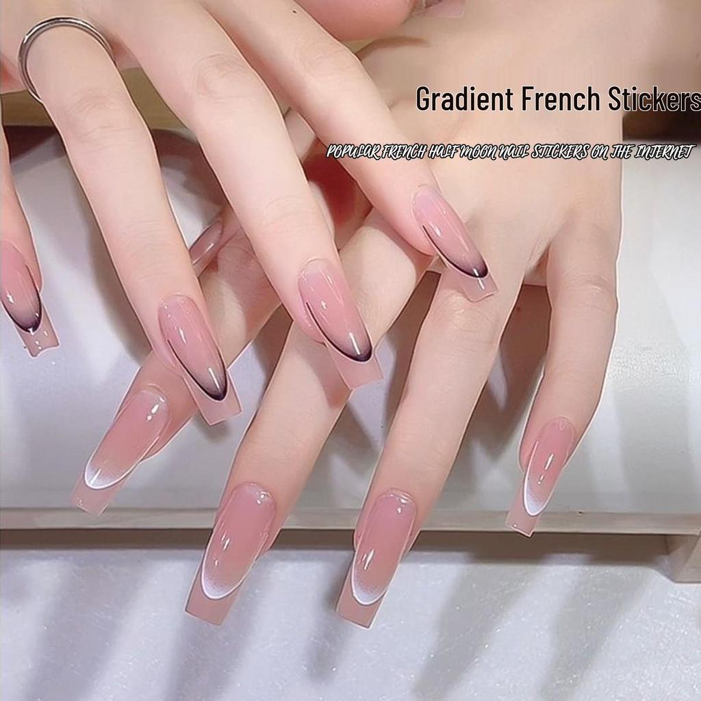 Waterproof Solid Color & Gradient French Nail Stickers - Durable & Stylish for DIY Manicures