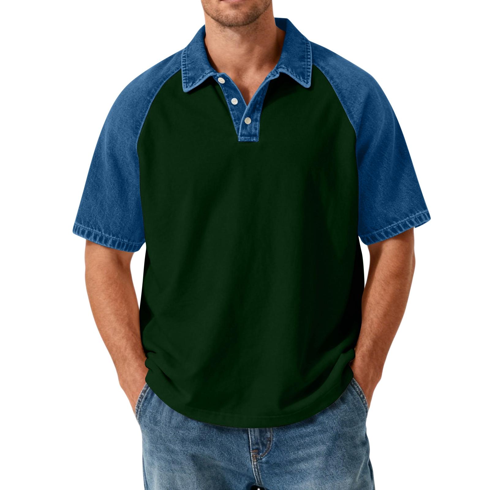 Men s Casual Classic Color-Block V-Neck Lightweight Breathable Short-Sleeve Top XXL