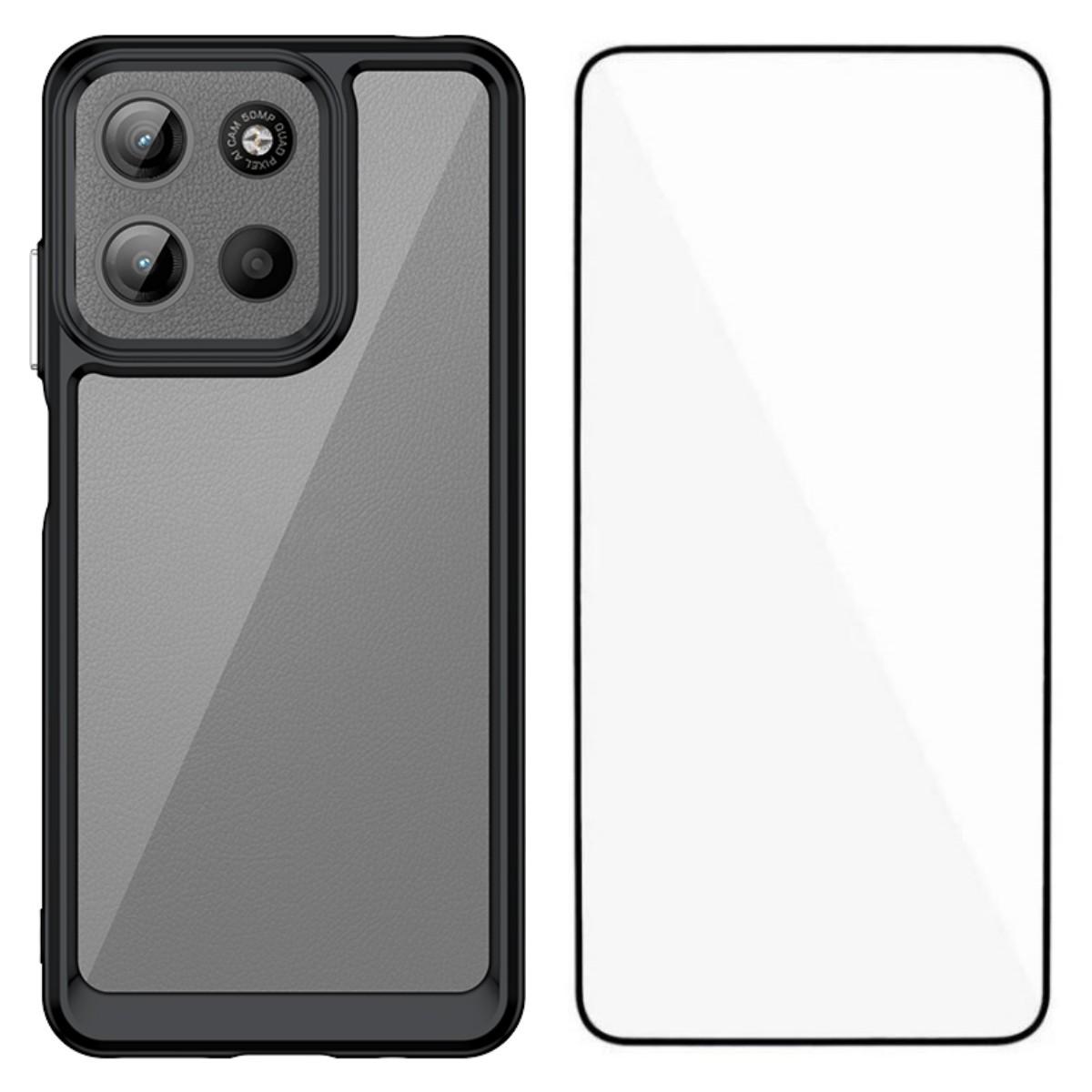 

Для Motorola Moto G15 4G Чехол для телефона WANLONFENG Серия XC ТПУ Акриловая крышка с закаленным стеклом (Большое отверстие для линзы) Black