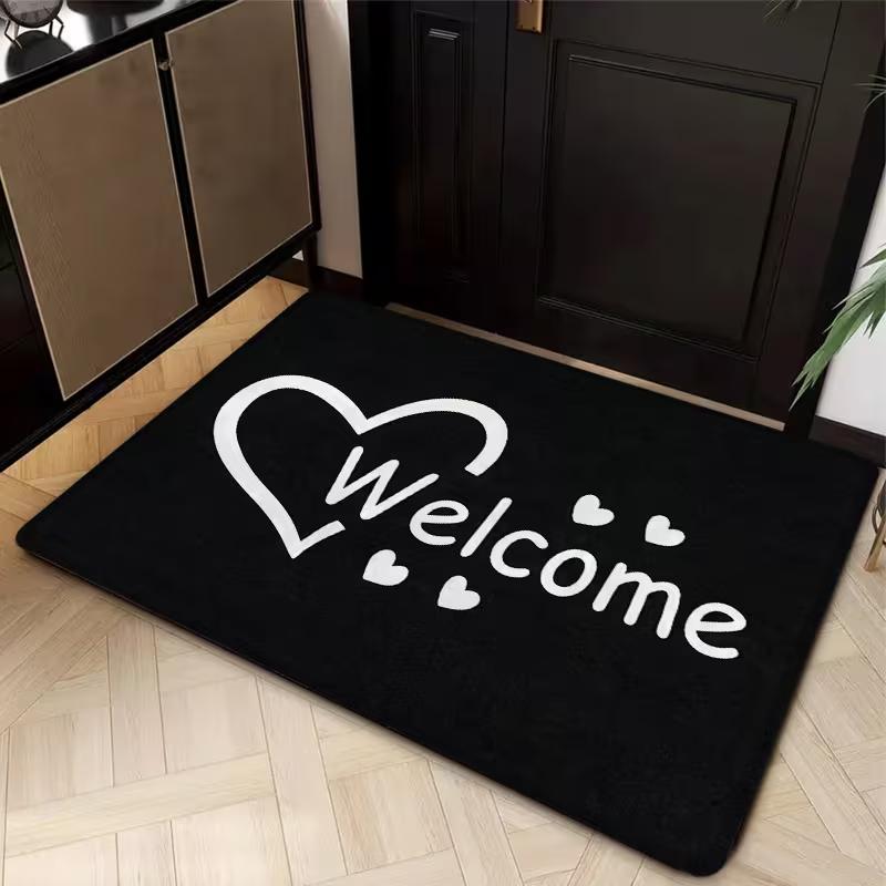 Minimalist White Heart Welcome Door Mat Soft Non Slip Floor Rug Simple Romantic Heart Print Entrance Carpet For Entryway Bedroom