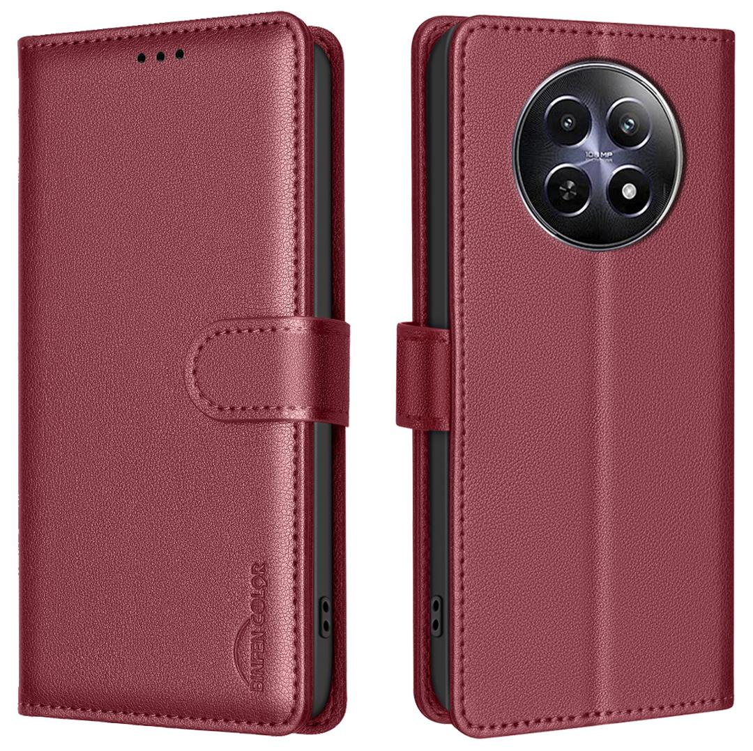 

BINFEN COLOR BF32 For Realme 12 5G Anti-Scratch Phone Case RFID Blocking Litchi Texture Leather Cover Red