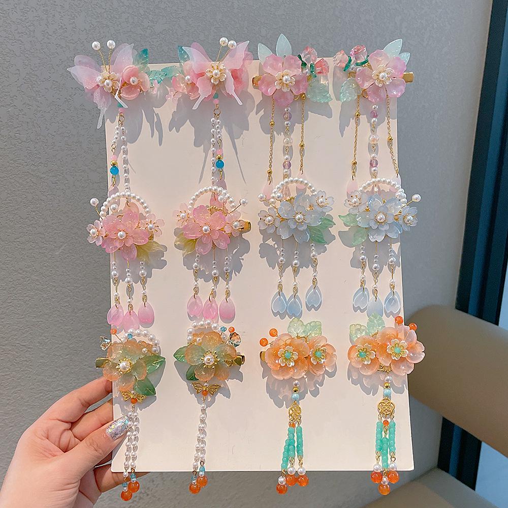 Children's Hanfu Hair Accessories: Girls' Tassel Flower Fairy Clips for Costume