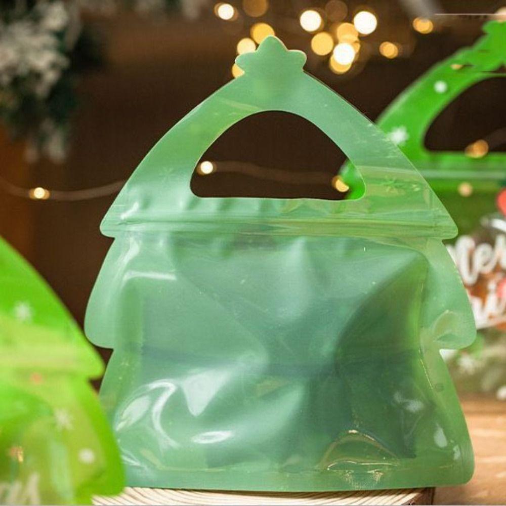 10pcs Elk Christmas Tree Shaped Candy Packing Bags Plastic Candy Pouches Christmas Gift Bags Kids