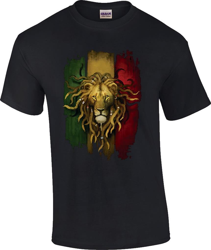 Men s Black Lion Rasta Flag T-Shirt Jamaican Regge Sizes S-6x L