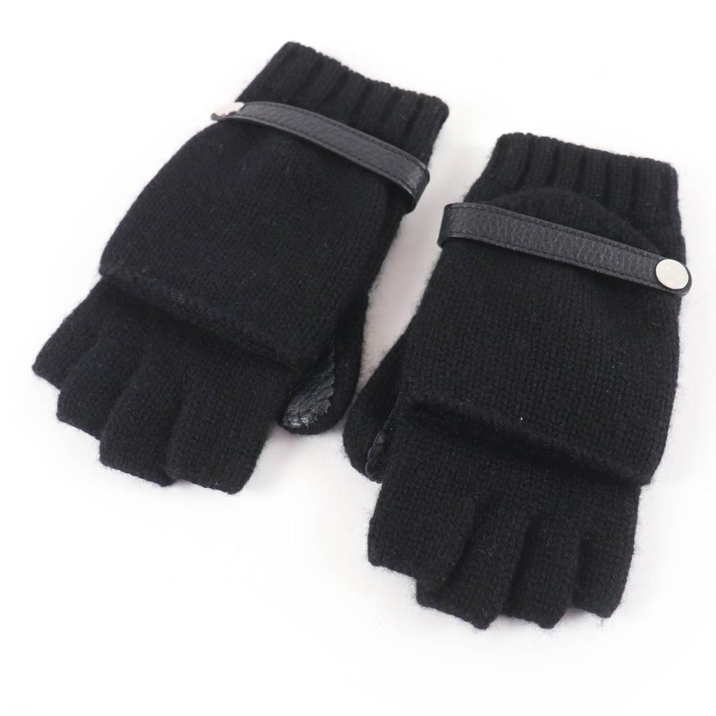 Pristine HERMES Baltimore Mittens Serie Metal Knit Gloves black cashmere S Used