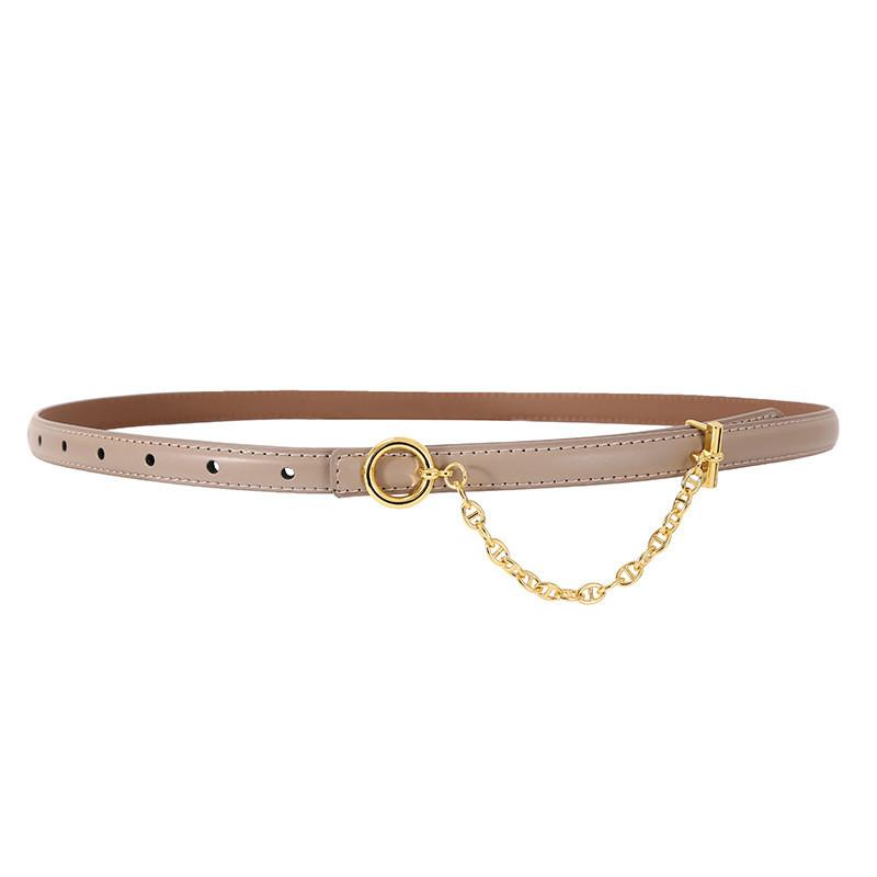 Womens Leather Belt With Metal Chain Decor For Elegant Dress And Suit Styling