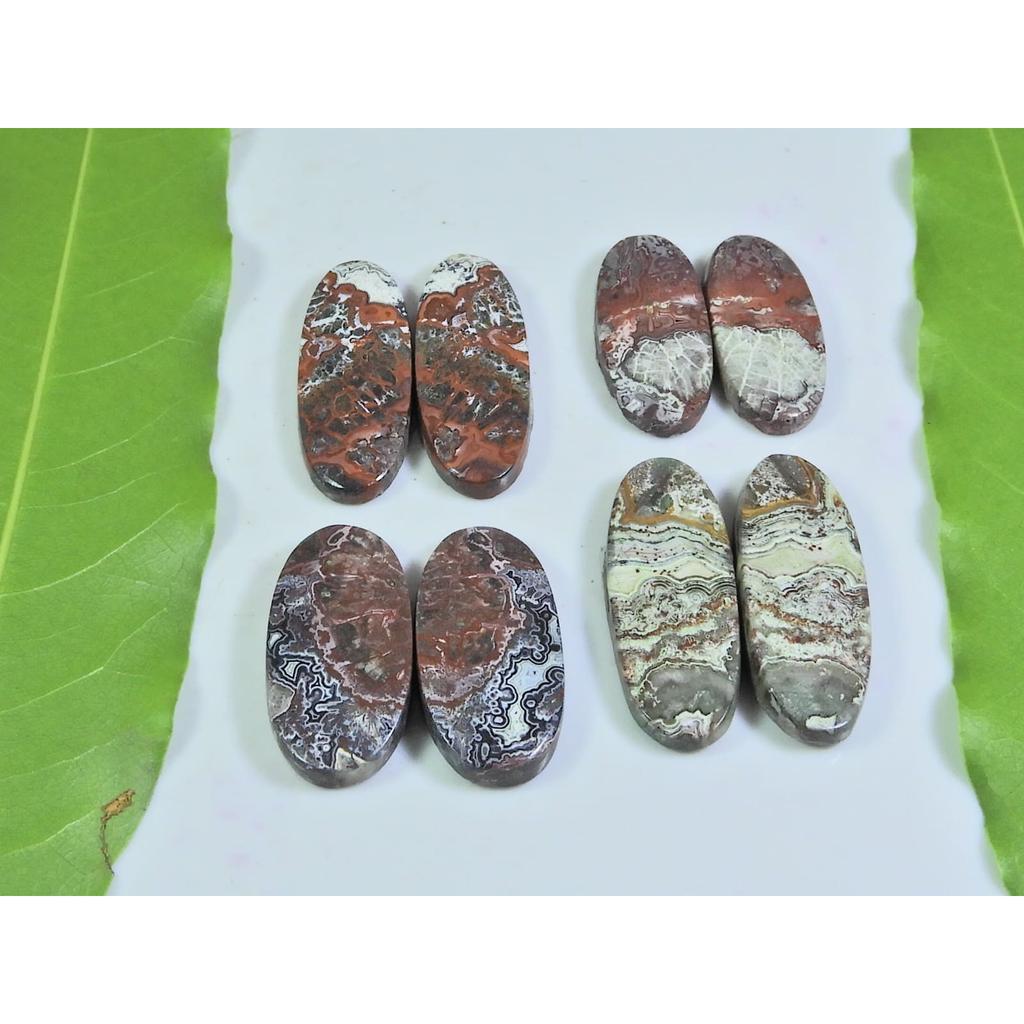81Cts. Natural Crazy Lace Agate Matched Pair Oval Cabochon Gemstone 4Pcs Lot A-565