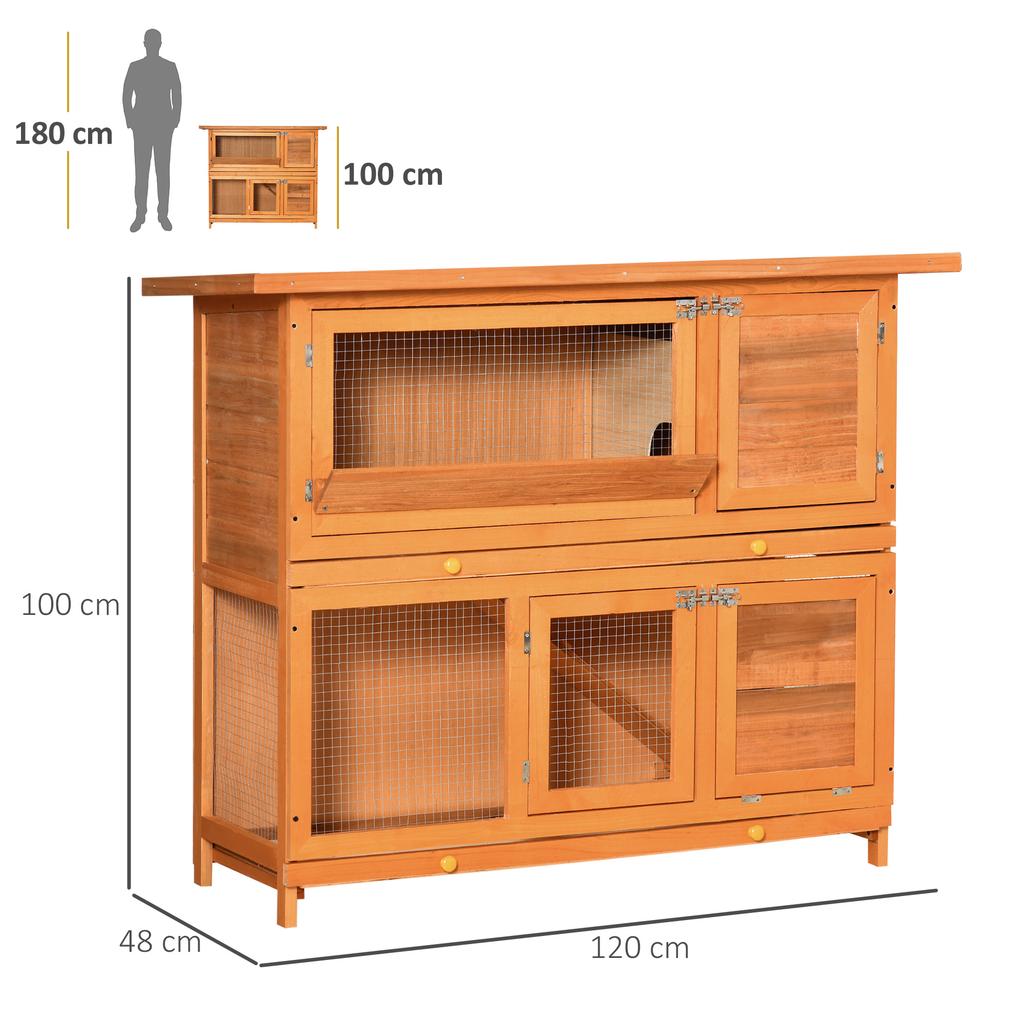 Outdoor Wooden Rabbit Hutch with House and 2-Story Enclosure, 122x48x100 Cm