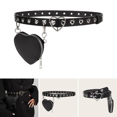 Aesthetic Love Buckle Belt with Detachable Waist Bag for Teens Cool Rivet Studded Belt Women Waistband Mini Belt Bag