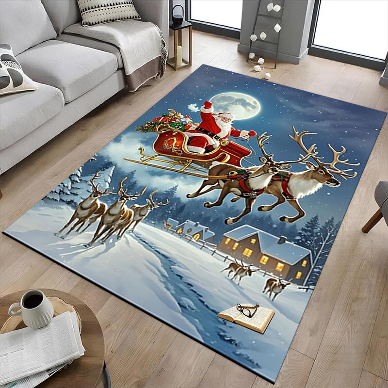 1pc Santa Claus, reindeer sleigh Carpet Office Rug Outdoor Mat Home Decor Area Carpet Festival Gift