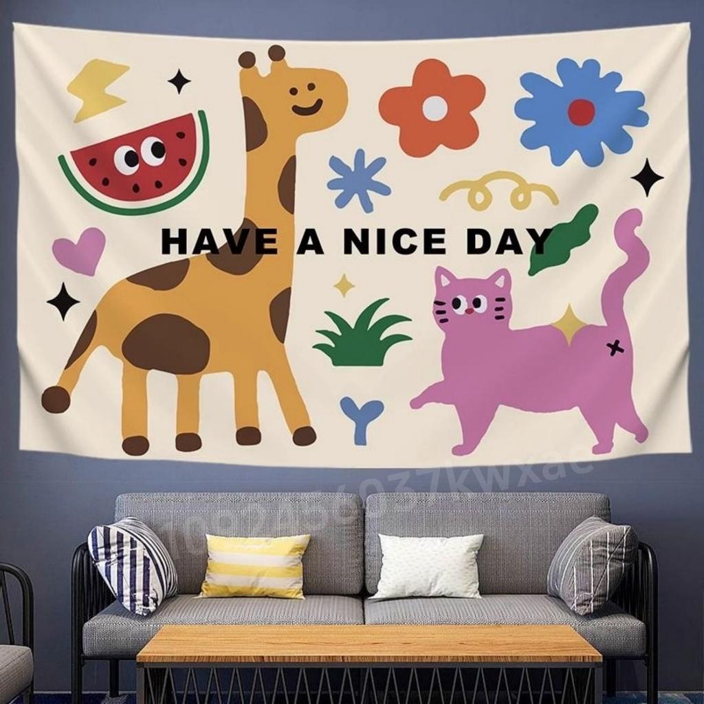 1 Pc Cartoon Dogs Hanging Cloth Background Cloth Dormitory Renovation Bedroom Headboard Decoration Wall Curtains Tapestries