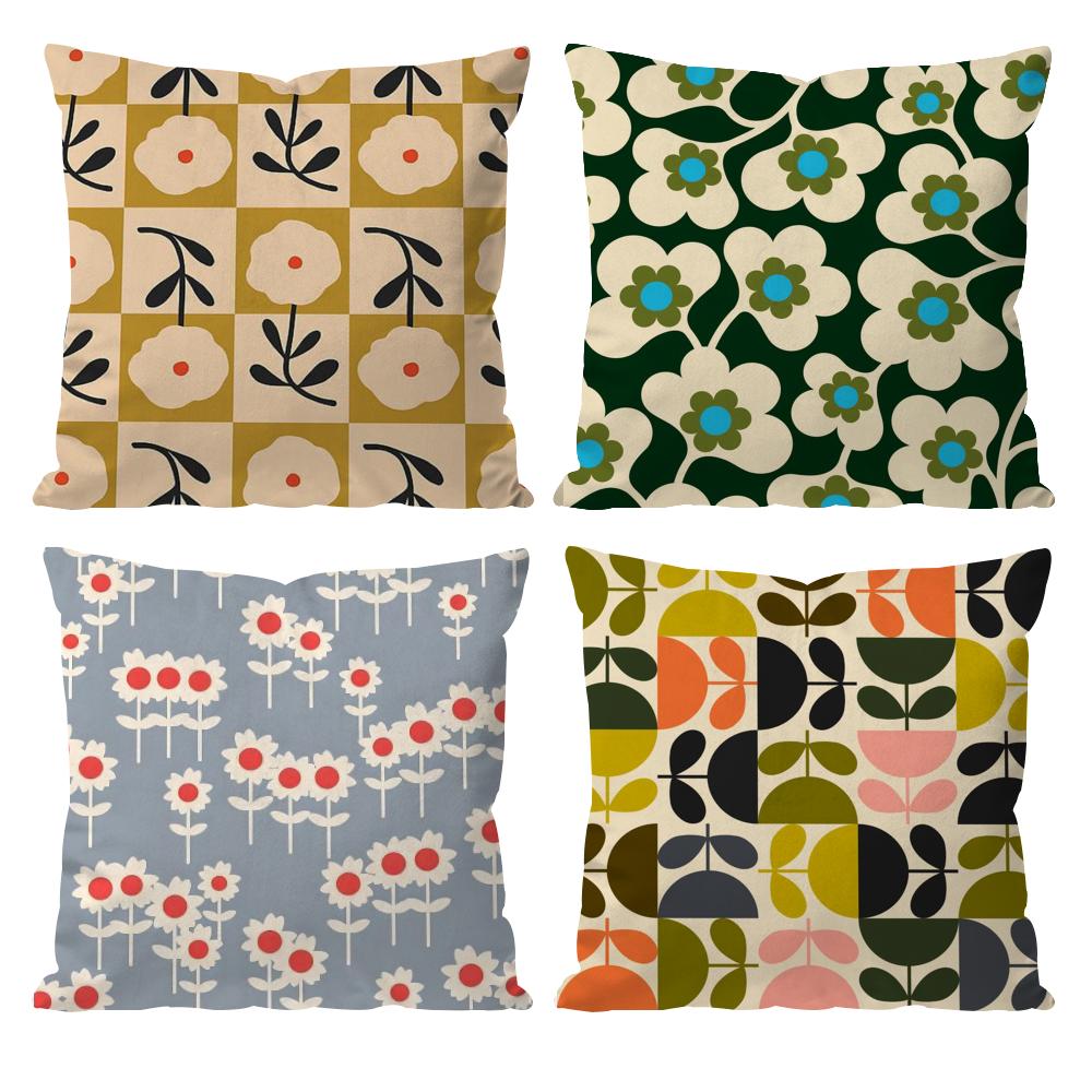 O-Orla Kiely Flower Cushion Cover Pattern Printed Pillowcase for Living Room Sofa Cushion Cover & Bedroom Decor