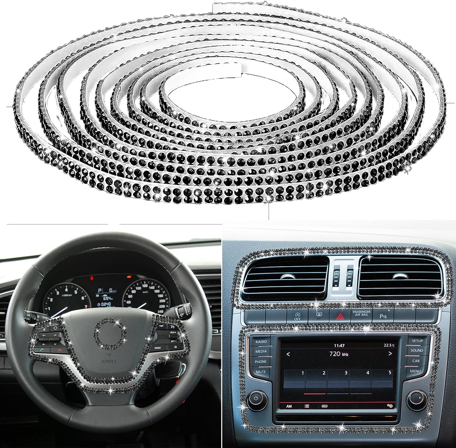 

Шикарная отделка автомобиля, самоклеящиеся стразы, автомобильные аксессуары для женщин, автомобильное украшение, внутренняя и внешняя отделка, украшение для приборной панели, наклейки на дверь со стразами 455CM чёрный