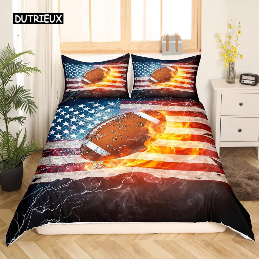 

Постельное белье с футбольным принтом для подростков Спортивный комплект с пододеяльником Футбольная тематика Постельное белье Двуспальный Queen King Размер Полиэстер Наволочка Инструмент EU single(135x200cm)