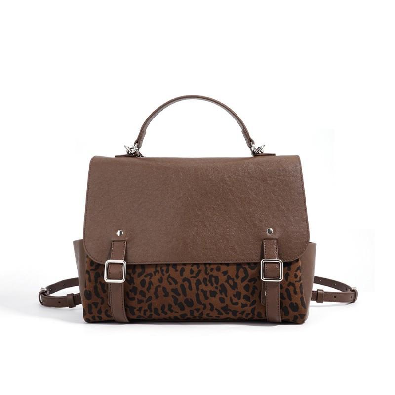 

Premium Women s Leather Simple Versatile Commuting High-quality Leopard Print Backpack Handbag 28x12x23cm