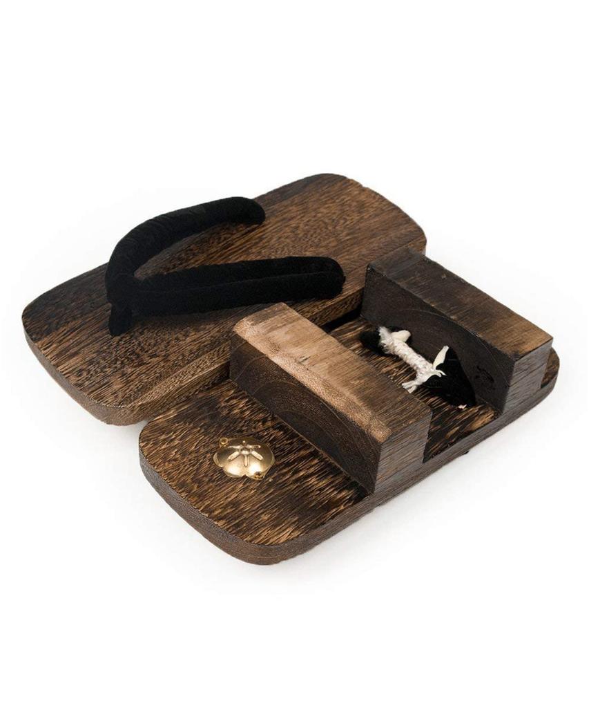 Geta Sandals with Two Black and Paulownia Wood Base Burnt Paulownia [KYOETSU] Men's Teeth, Straps, (27.0cm, Wood)