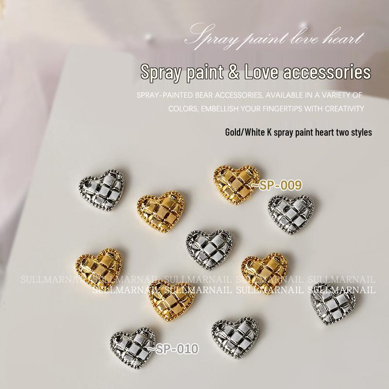 Nail Art Jewelry: Heart-Shaped Metal Cartoon Flat Bottom Spray Paint 3D Peach Heart Decorations (5 Pcs)