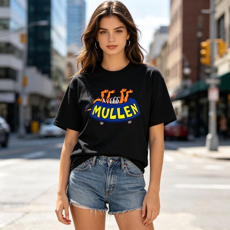 Street Skate Lover T Shirt Mullen Retro Flame Skateboard Graphic Print Soft Cotton Crew Neck Top Y2k Top Harajuku